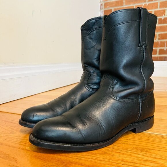 Vintage Frye Boots Western Cowboy Black Leather Roper Size 12 M US Mens - Picture 1 of 16